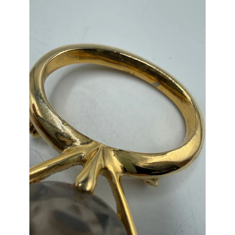 Vintage‎ Oversized Solitaire Engagement Ring Brooch Gold Tone Clear Crystal Pin